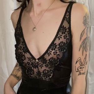 Silky Black Lingerie top with Pink Rose